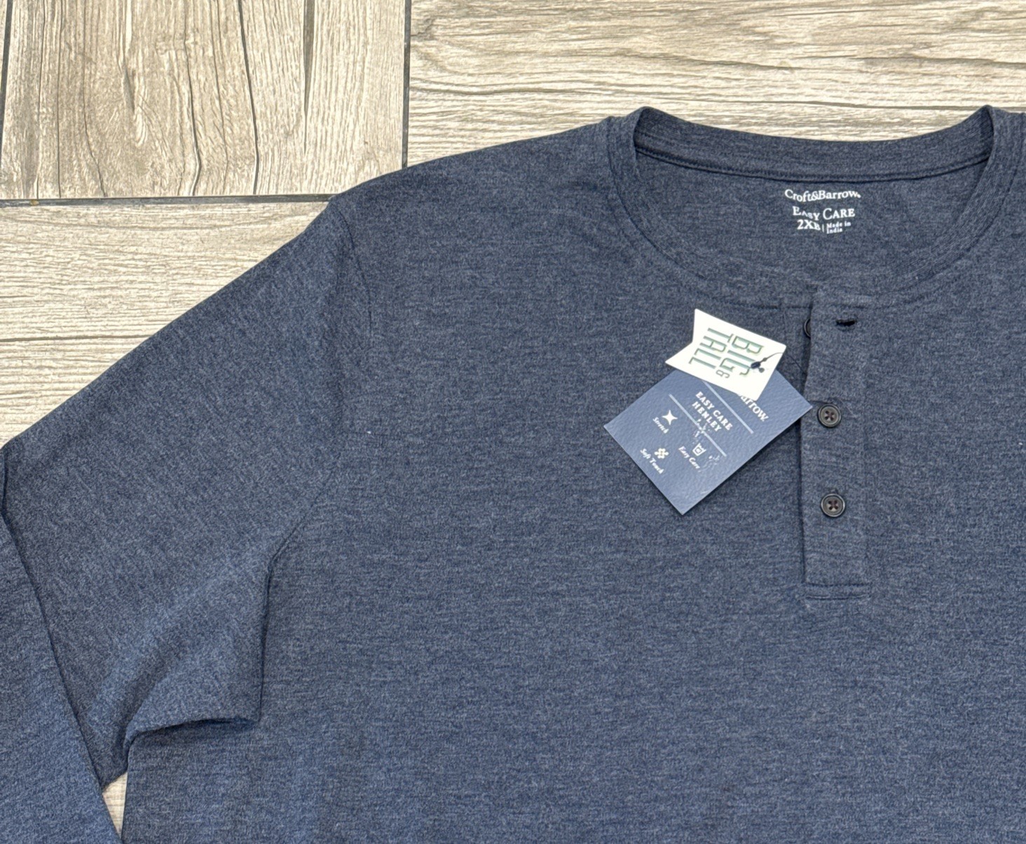 2XB Croft & Barrow Easy Care Long Sleeve Henley 2017 Navy Sail Heather Tee NWT gallery
