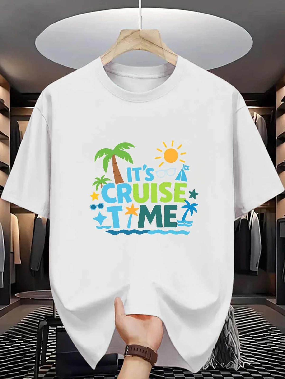 Cruise Time Tropical Palm Tree Ocean Graphic T-Shirt Vacation Beach Tee
