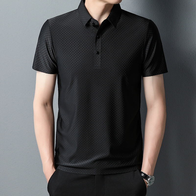 New Traceless Short Sleeve Men's Solid Color Fashion Casual Lapel T-shirt gallery
