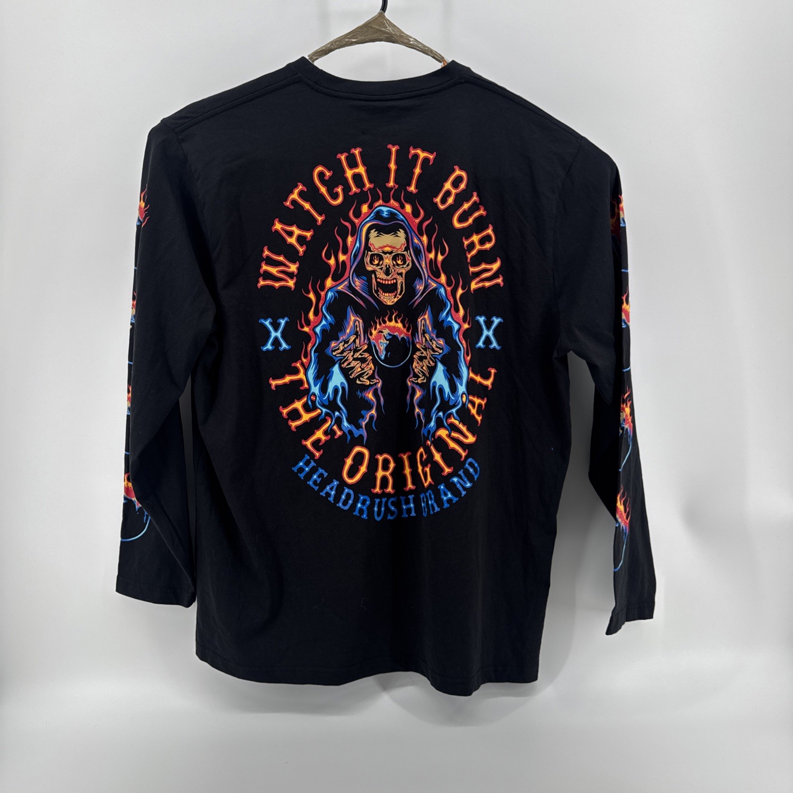 NWT Headrush Watch It Burn Long Sleeve Tee 2XL XXL Skull Reaper Biker Grunge