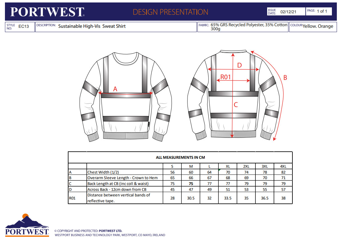 Portwest Hi Vis Crew Neck Sweatshirt Long Sleeve High Visibility Pullover Jumper gallery