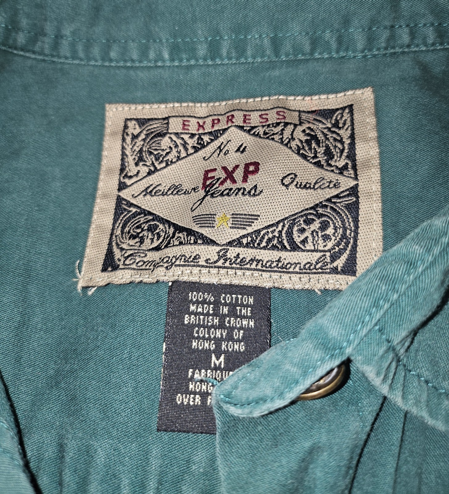 Vintage Express EXP Shirt M British Crown Colony Hong Kong Cotton Button Up gallery