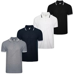 4 Pack Mens Polo Shirt Short Sleeve Tipping Plain Pique Top Casual TShirt Tee