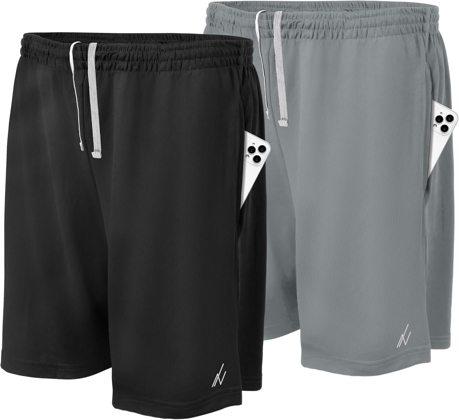 NY Threads Men’s Athletic Shorts 2 Pack Quick Dry Large, Black / Medium Grey