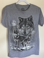DOM Gray Wolf Graphic Print Crew Neck Tagless T-Shirt Unisex Short Sleeve S