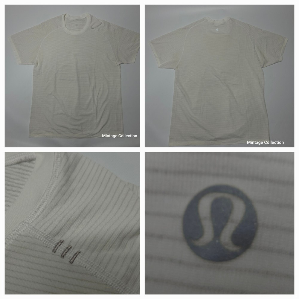 lululemon Men’s Metal Vent Tech Short Sleeve Shirt White Gray Stripes Size XL