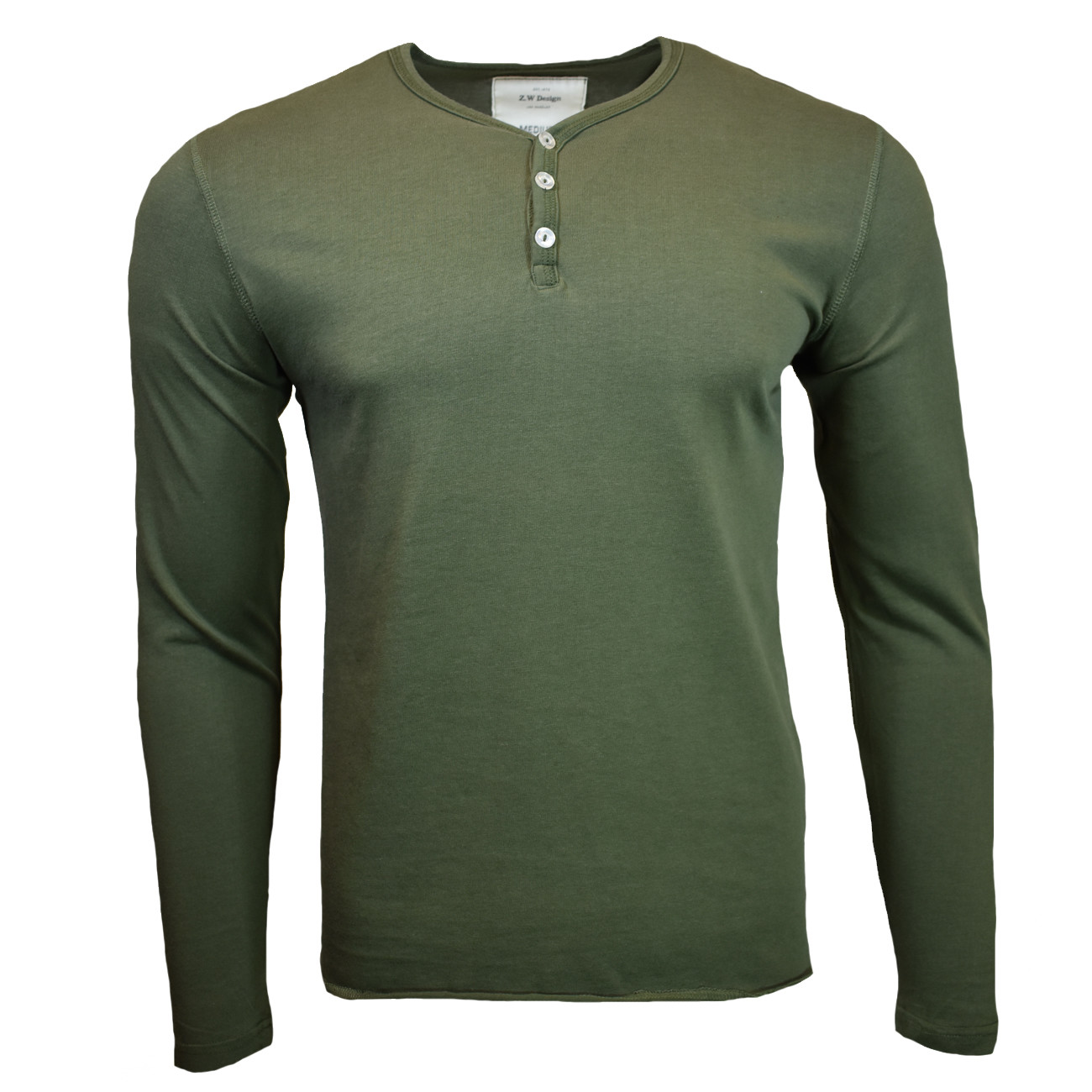Men’s Henley Long Sleeve Shirt -ZW- Slim Fit -Pullover Button Blouse-OLIVE GREEN
