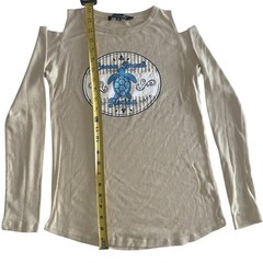 Miami Style M Long-Sleeve Cold-Shoulder Beige Cocoa Beach Florida Turtle Top