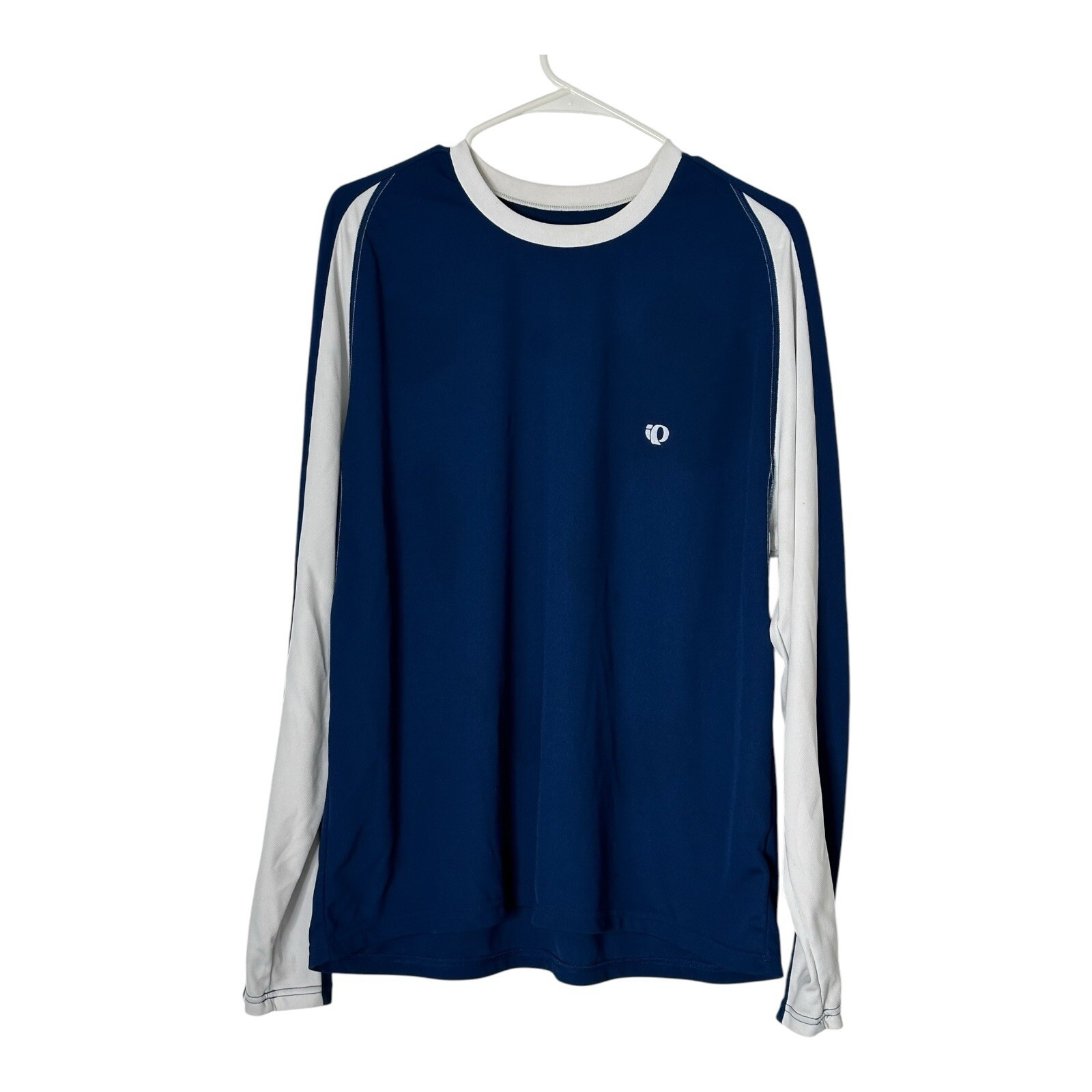Pearl Izumi Shirt Mens XL Blue White Long Sleeve Crew Polyester Cycling Fitness