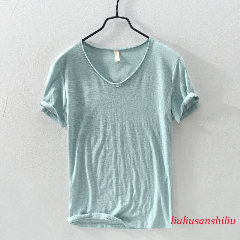 Men Cotton Short Sleeve T-shirt V-neck Sports Casual Tops Summer Thin Slim Plain gallery