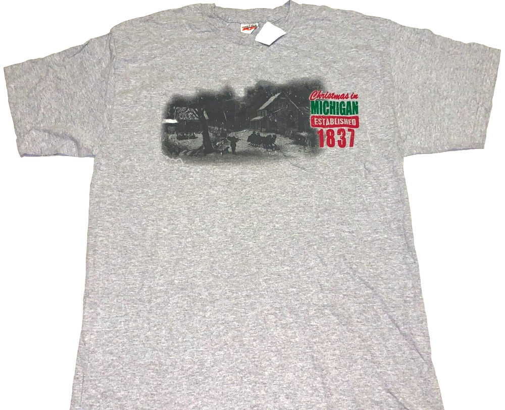 Christmas In Michigan Established 1837 Gray T-Shirt New! NWT LARGE