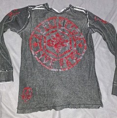 Affliction Thermal Long Sleeve Shirt Reversible Gray/Red/ Black L/XL? 20in FLAT