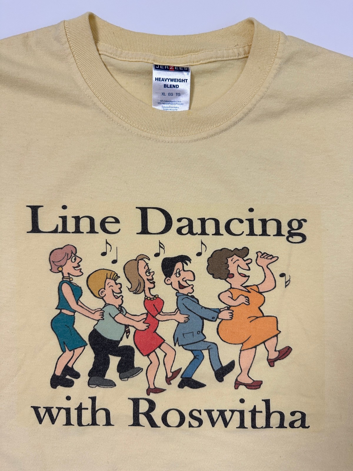 Vintage Dance Shirt XL Line Dancing With Roswitha Funny Novelty Graphic Yellow