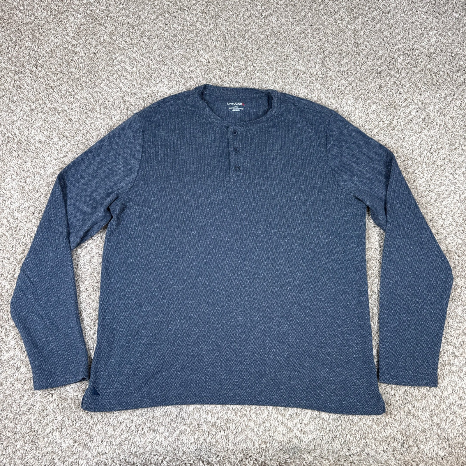 UNTUCKit Shirt Mens Large Navy Blue Herringbone Long Sleeve Casual Henley