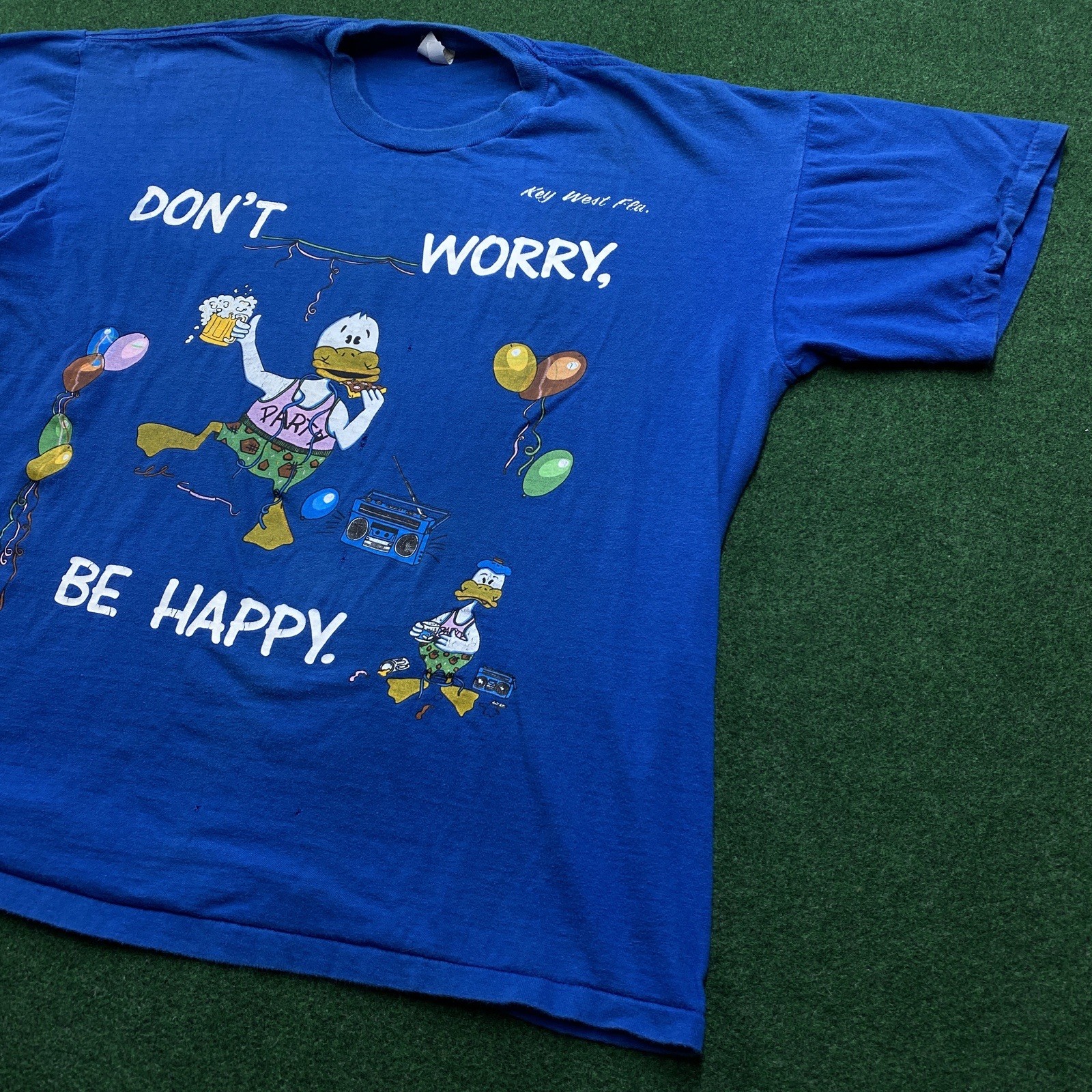 Vintage Don’t Work Be Happy Shirt Mens XL Blue 80S 90S Party Animal Tee USA gallery