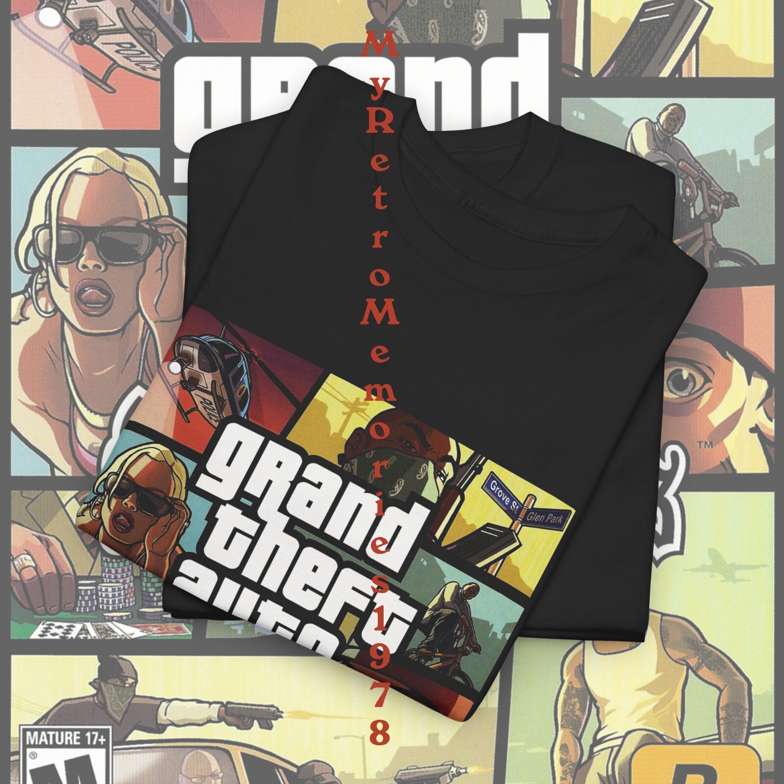 Grand Theft Auto San Andreas GTA Box Art Design Black T-Shirt S-5XL Retro Tee gallery