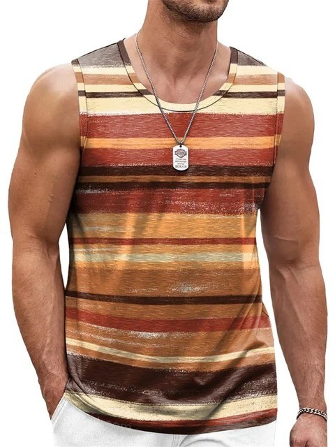 Men's Striped Gym Tank Top Summer Beach Muscle Sleeveless Shirt Casual Vest S-6X gallery