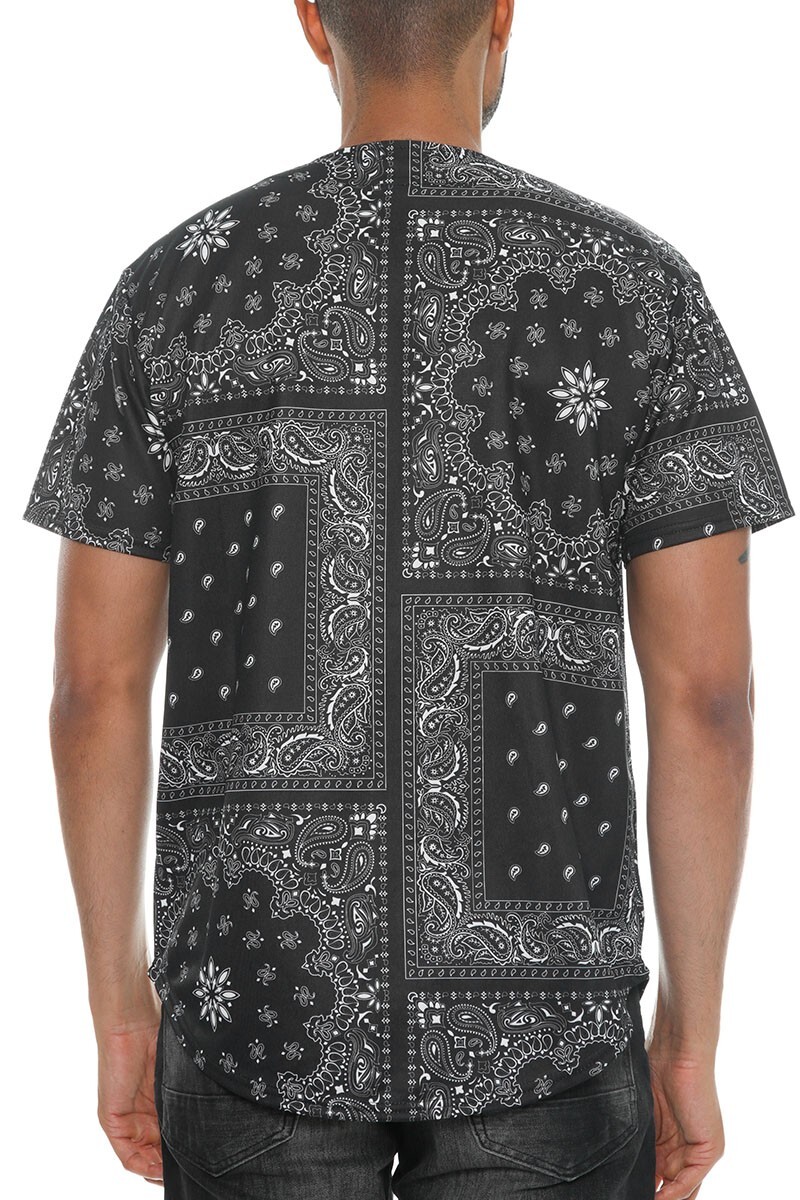 Mens Baseball Classic Jersey Bandana Paisley Button Down Tee Shirt gallery