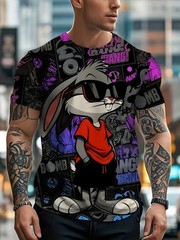 Men’s 3D Rabbit Print T-Shirt | Soft Stretch Polyester Fabric | Casual Summer