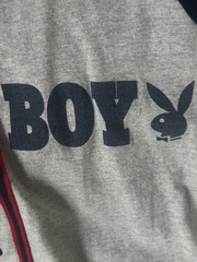 PLAYBOY BASEBALL JERSEY GREY/NAVY RED TRIM 90% COTTON MEDIUM VTG 2003 NEW PICS