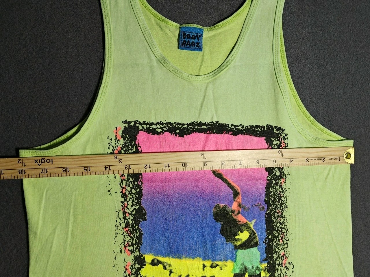 Vintage 1990 Body Ragz Volleyball Tank Top Neon Green Sz Med Oasis Zoo Crew Rare gallery
