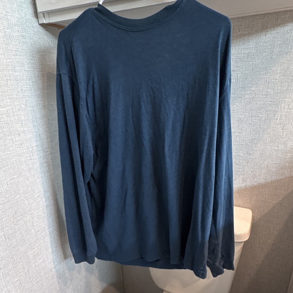 Puritan Men’s L Blue Solid Crew Neck Knit Cotton/Poly Long Sleeve T-Shirt