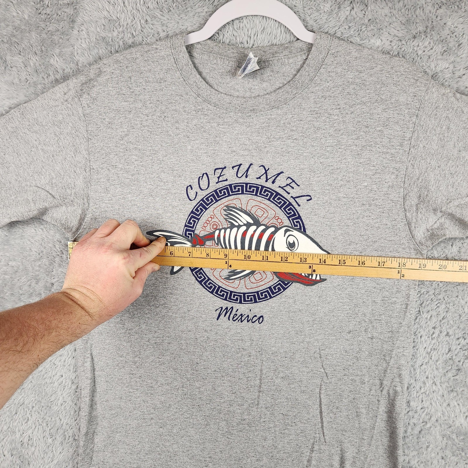 Cozumel Mexico Shirt Mens Medium Gray Fish Skeleton Graphic Logo Y2k Souvenir gallery