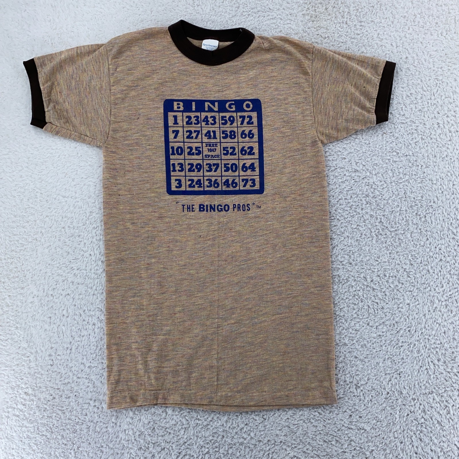 Vintage Rayon Tri-Blend Bingo Pros Shirt XXS Ringer Heather Graphic Game 70s gallery