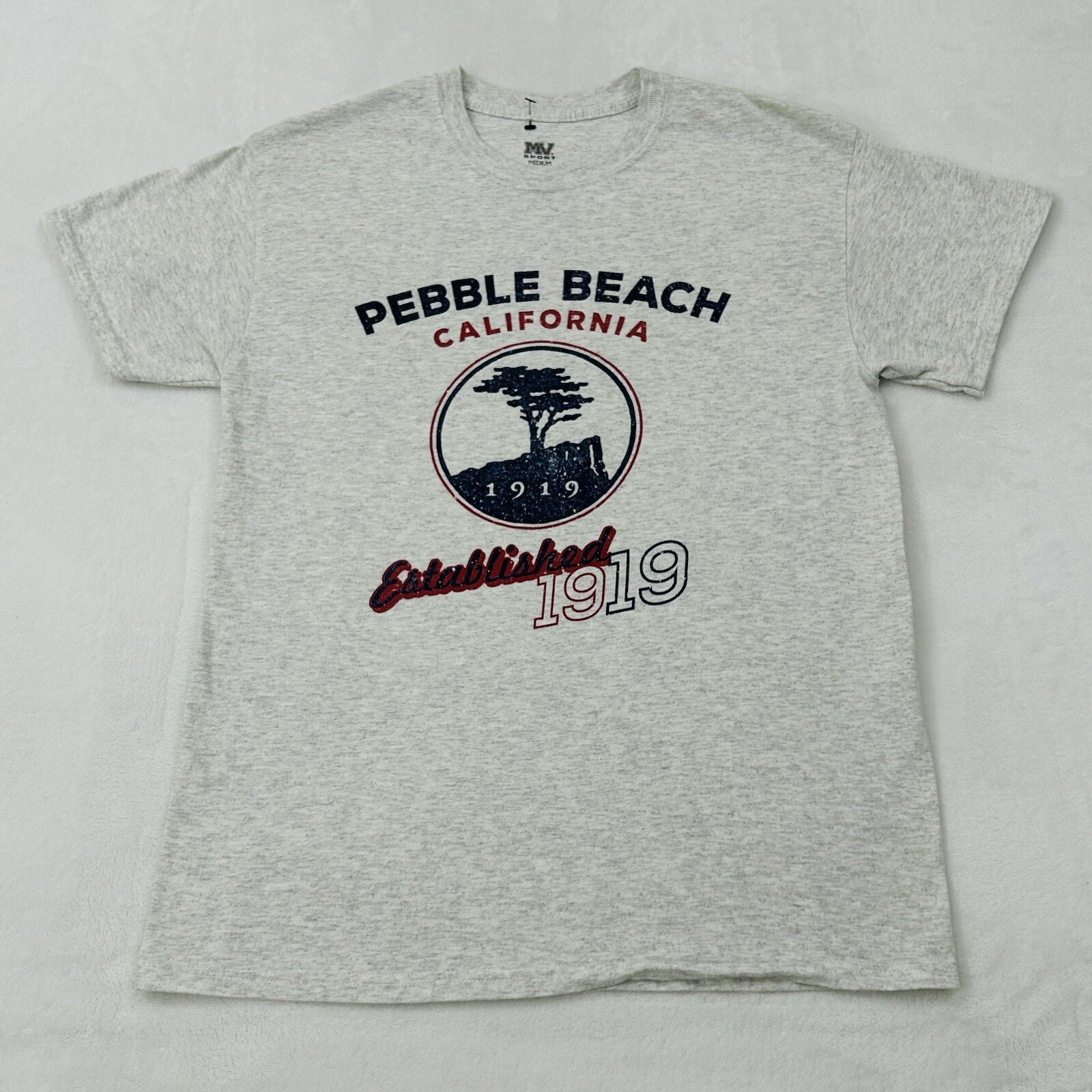 Pebble Beach California Established 1919 Light Gray Graphic MV Sport Shirt Men M