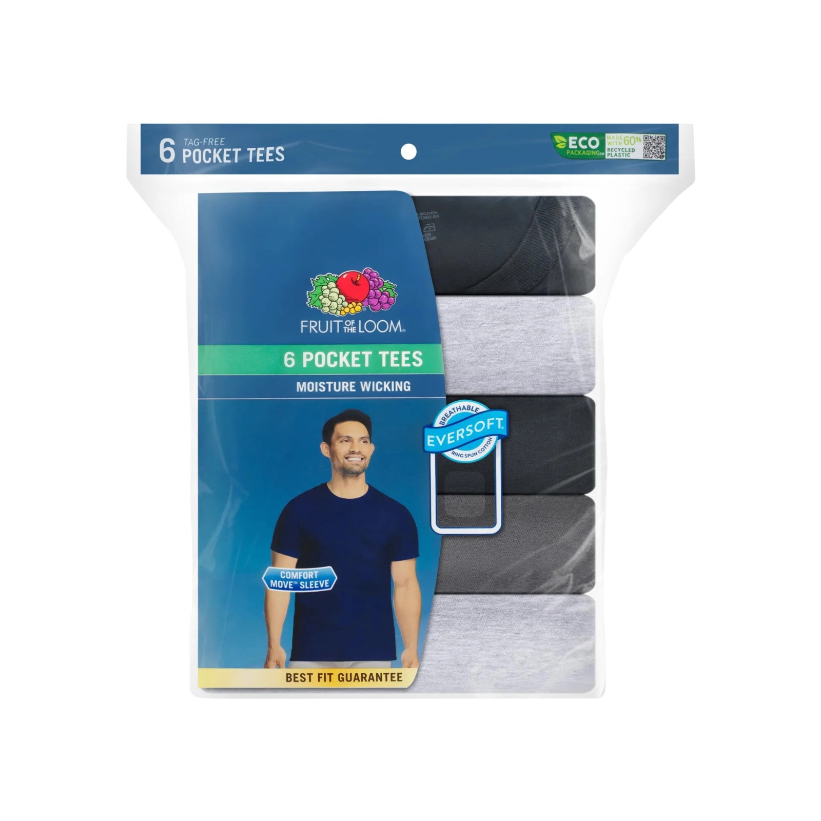 Fruit of the Loom 6-Pack Pocket Tee Men's T-Shirt Soft and Breathable Assorted gallery