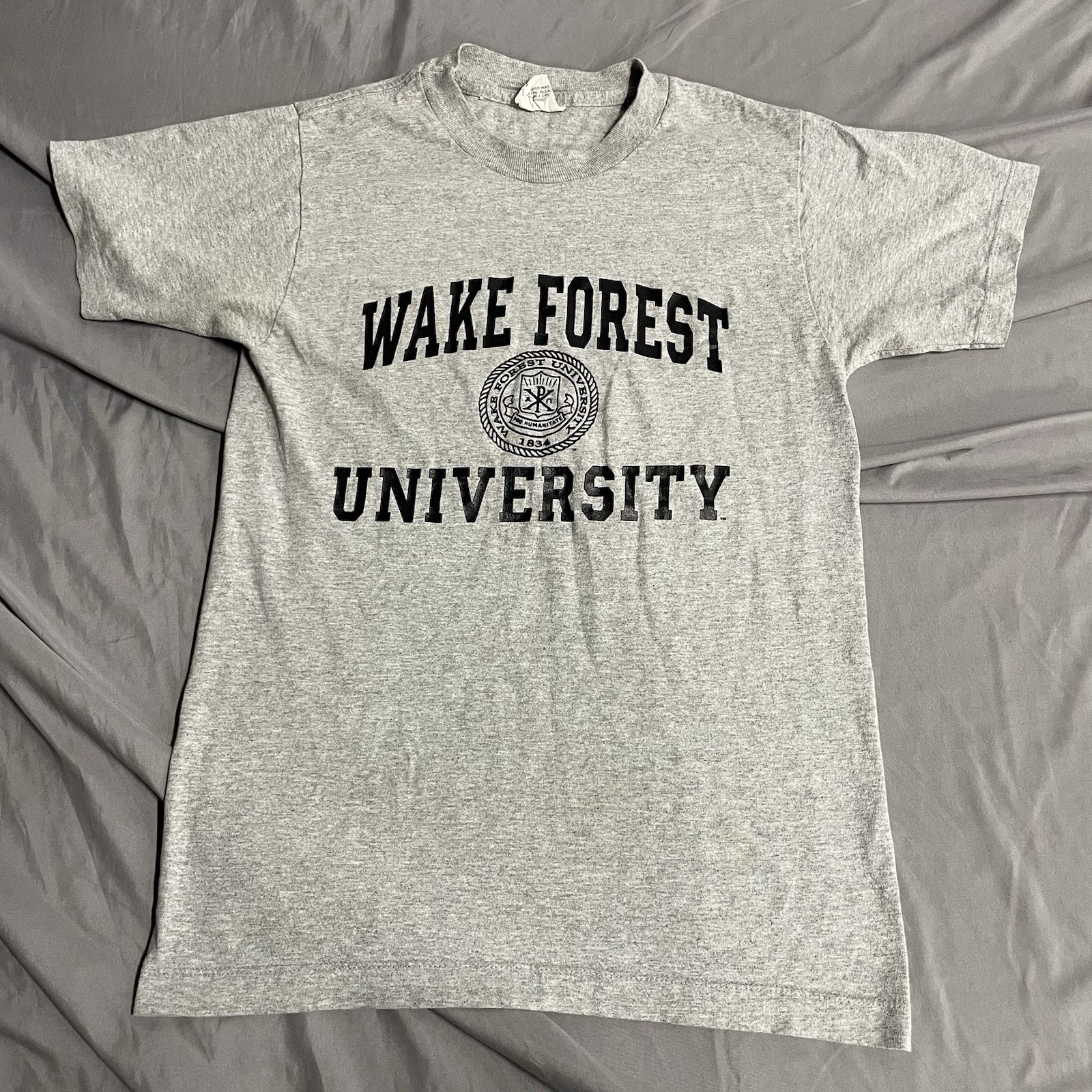 Vintage 90s Wake Forest University Gray T Shirt Size Small Made In USA College gallery