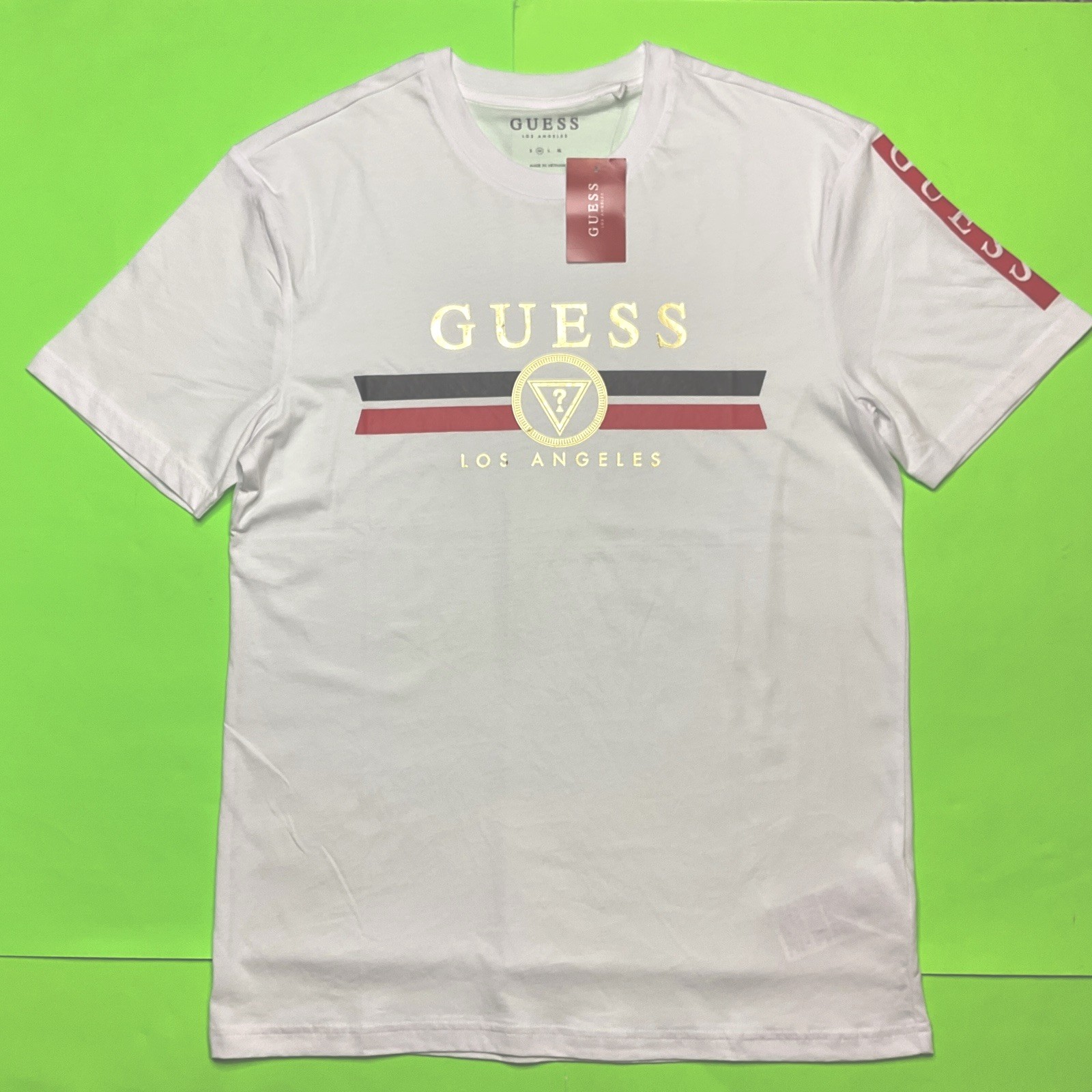 GUESS Los Angeles Men’s Short Sleeve T-Shirt MEDIUM White w/Black, Red, Gold NEW gallery