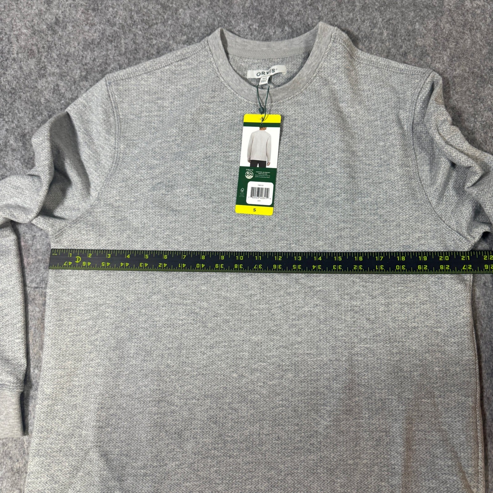 Orvis Mens Small Grey Textured Herringbone Long Sleeve Crewneck Pullover Shirt gallery