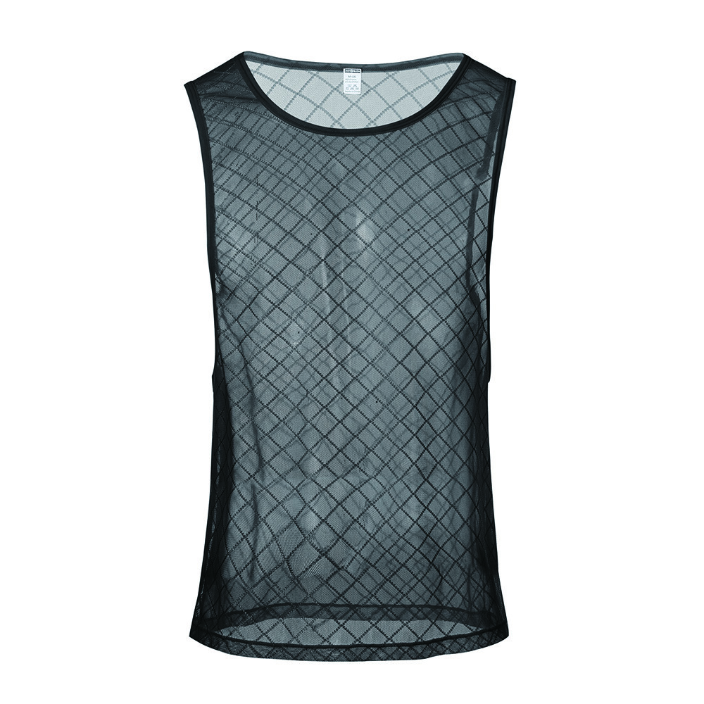 Men’s Sexy Soft See Through Tank Round Neck Micro Fishnet Tops Top Sleeveless