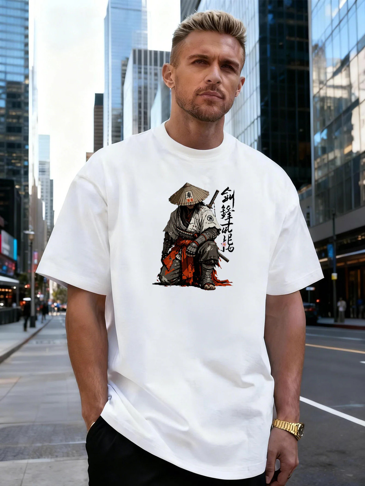 Samurai Warrior Graphic 100% Cotton Men’s T-Shirt for Daily Streetwear