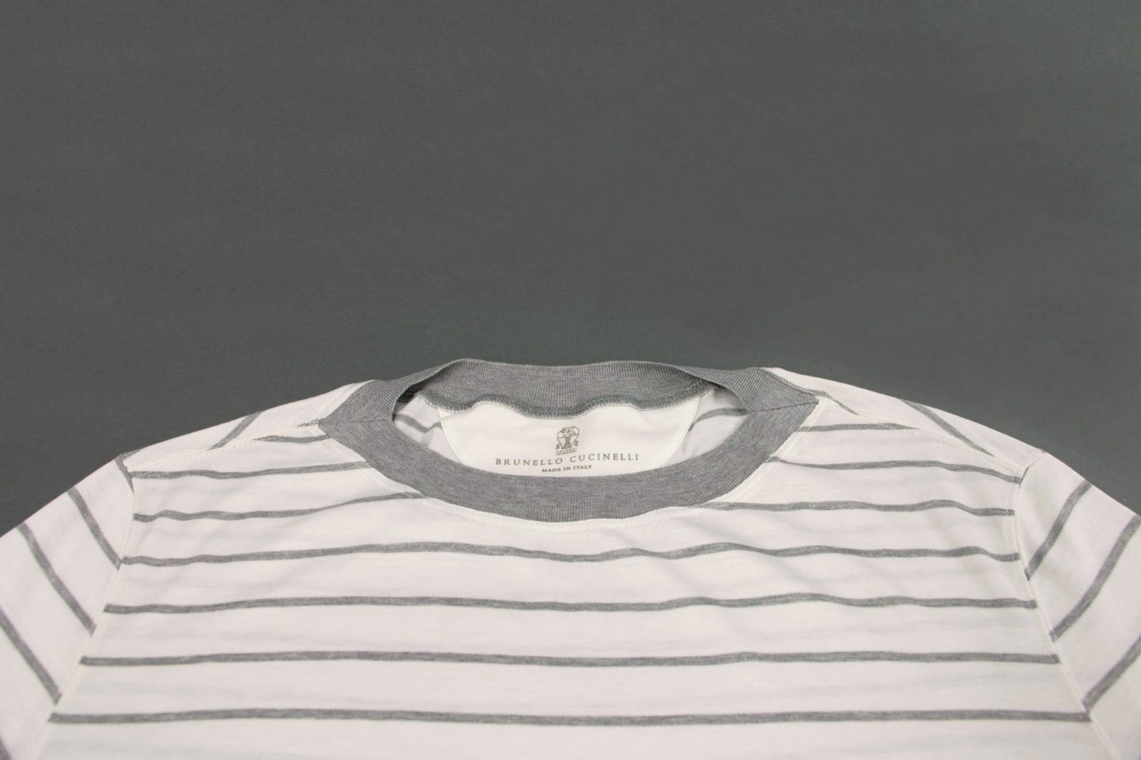 NWT$1200 Brunello Cucinelli Silk Blend Short Sleeve Stripe Boat Neck Tee M A258 gallery