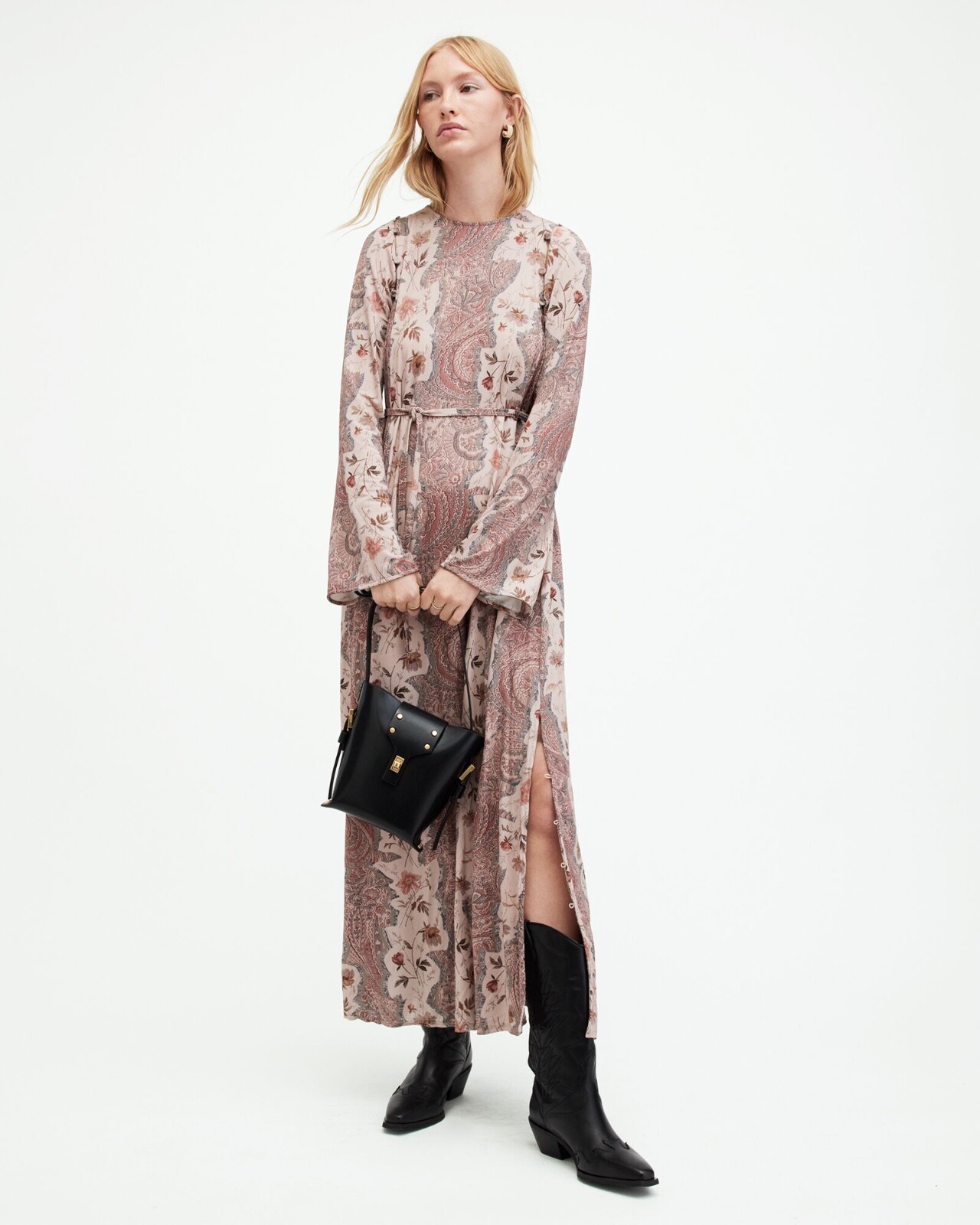 All Saints Womens Paisley Maxi Dress Cascade Long Sleeve / Sleeveless Viscose gallery