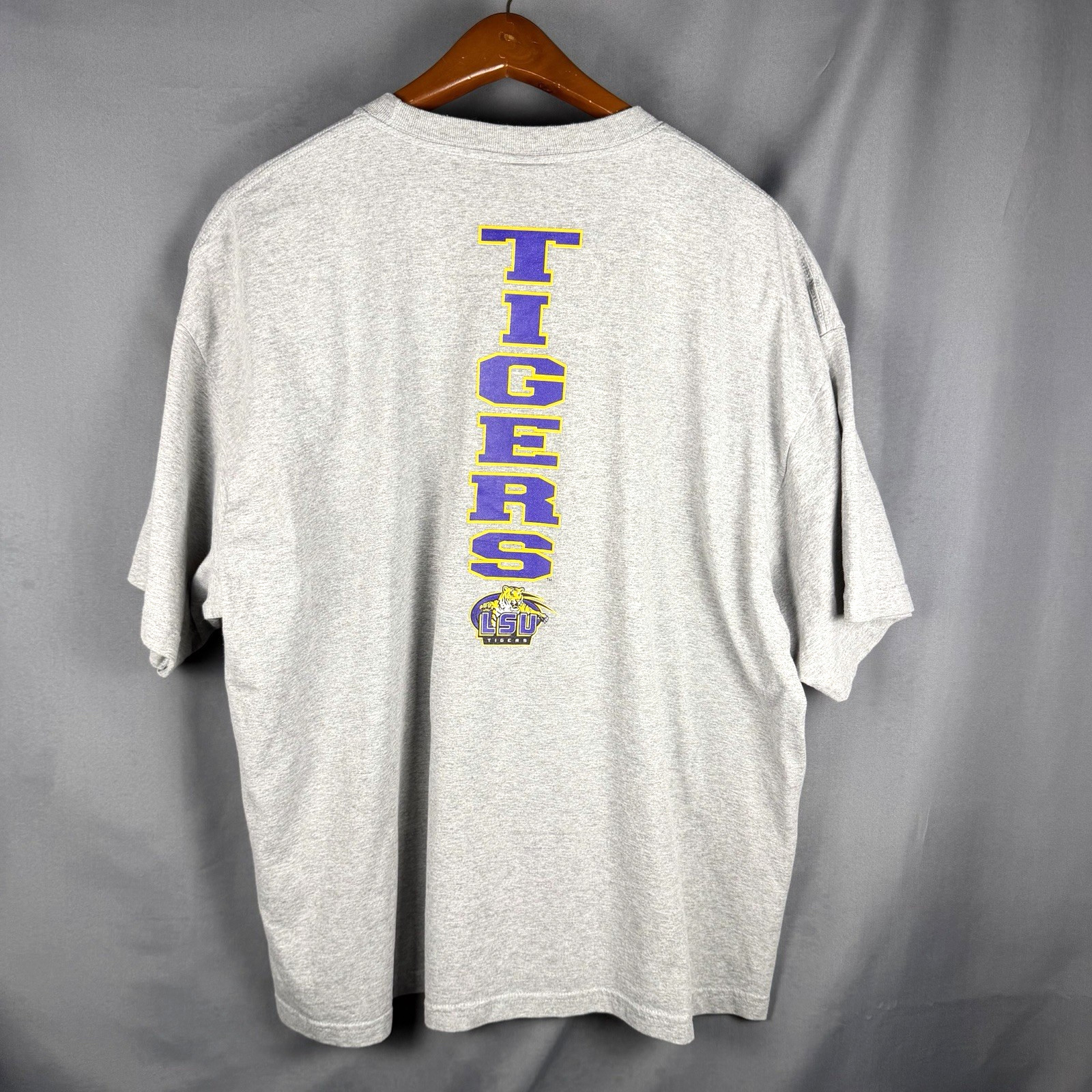 Vintage 90s Starter T Shirt LSU Tigers Mens 2XL XXL Gray Double Sided Graphic