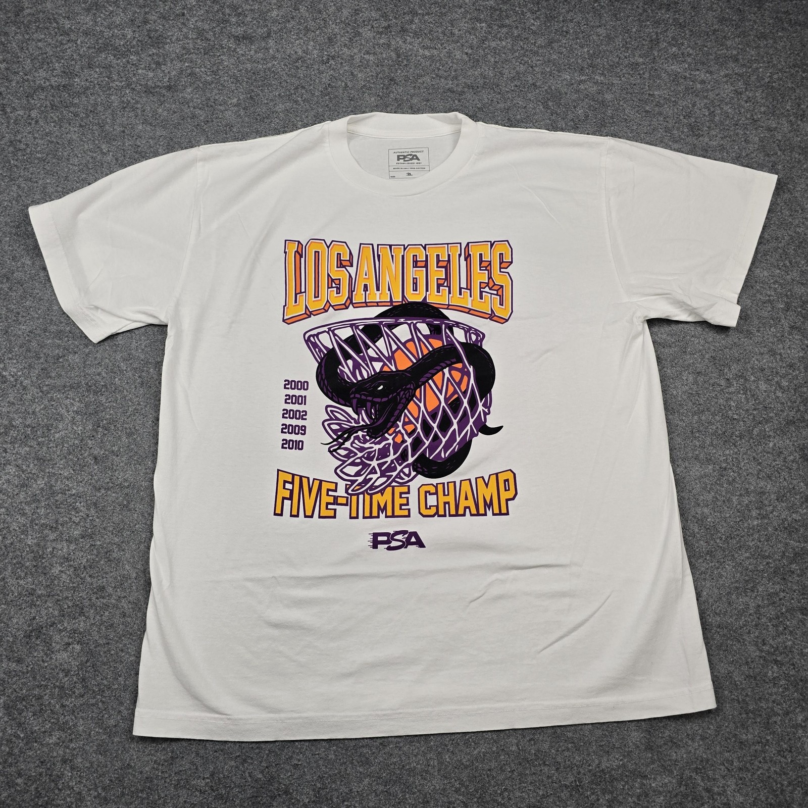 PSA Shirt Mens XL White Los Angeles Five-Time Champ Basketball Graphic Tee USA gallery