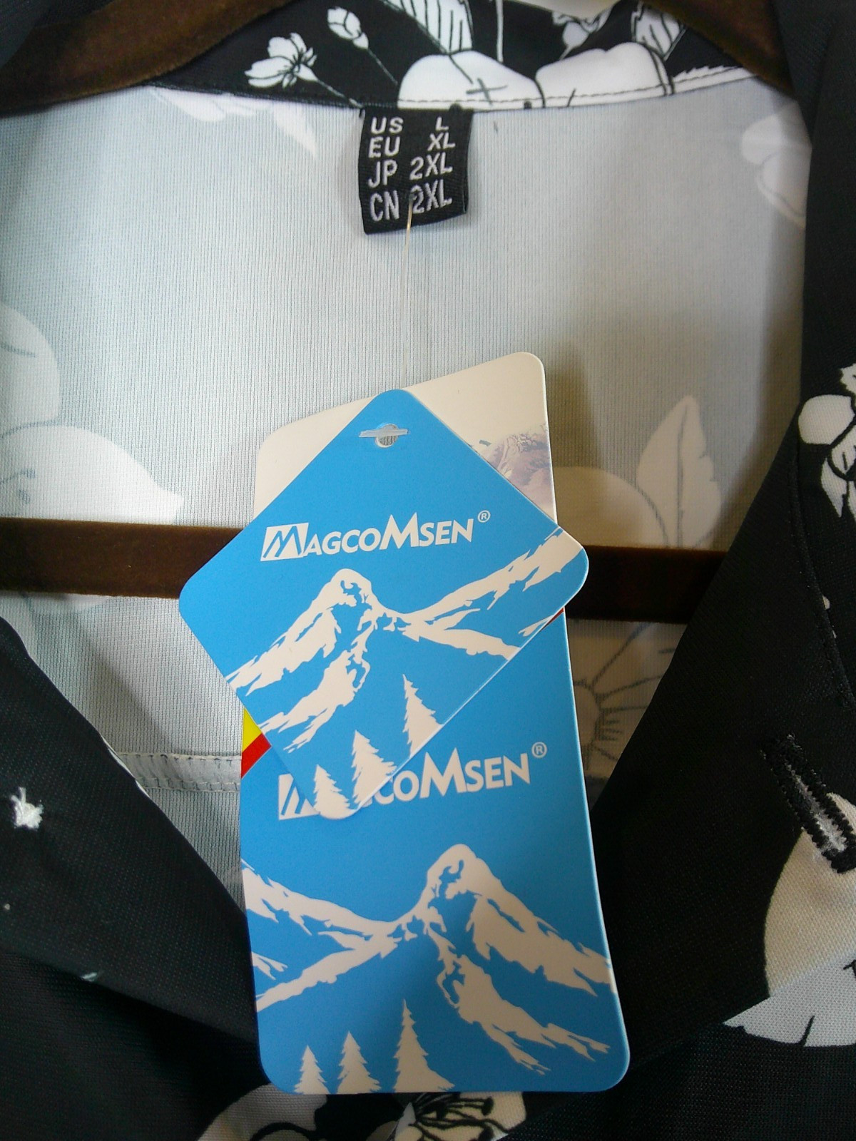 MAGCOMSEN Men's Hawaiian Floral Shirt Short Sleeve Large Black White gallery