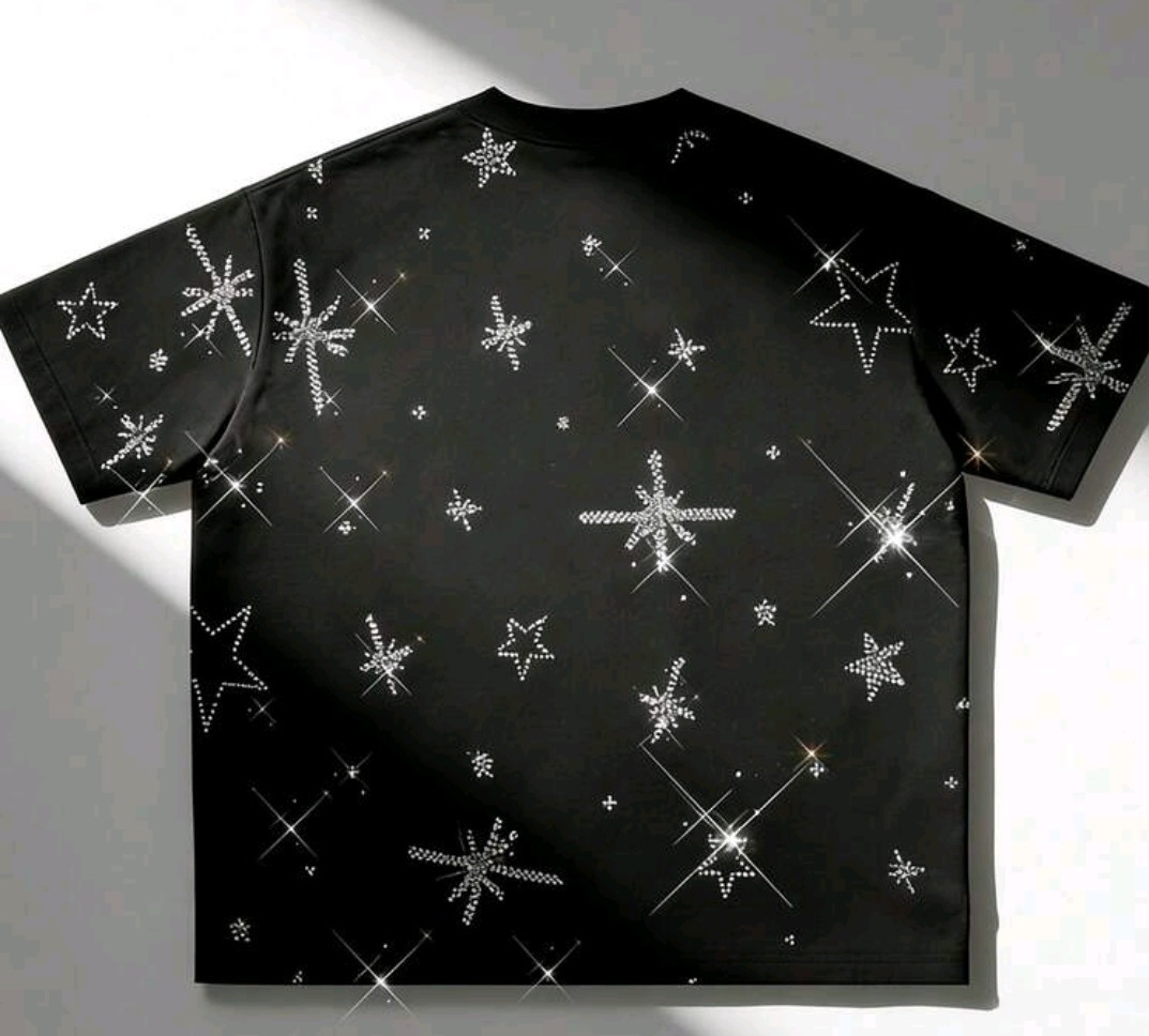 New Men Luxury Diamond Stars Rhinestones Fashion Black T-Shirt High Quality gallery