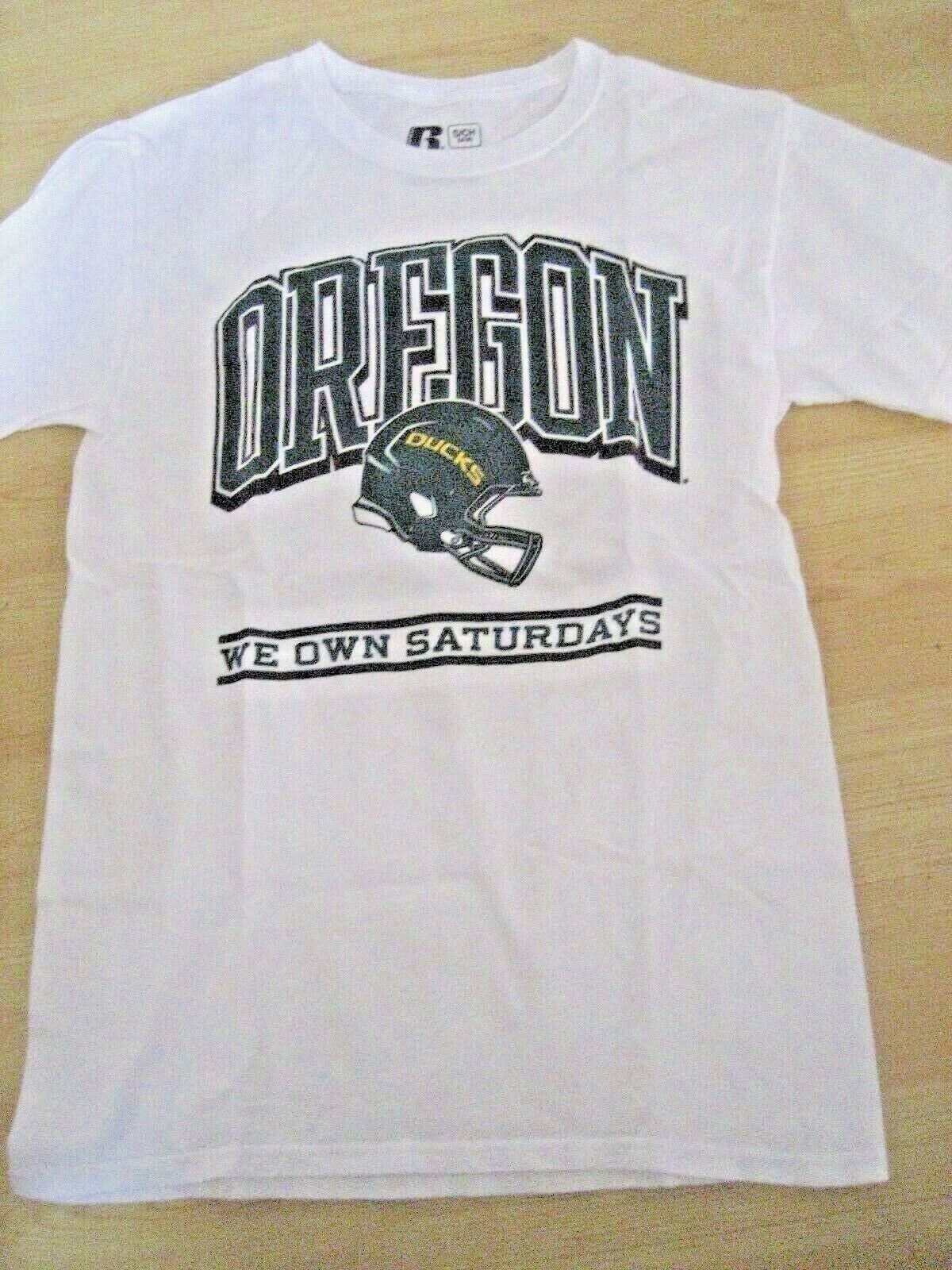 Mens Sz S 34-36 RUSSELL White U of O OREGON DUCKS Tee T-Shirt WE OWN SATURDAYS gallery