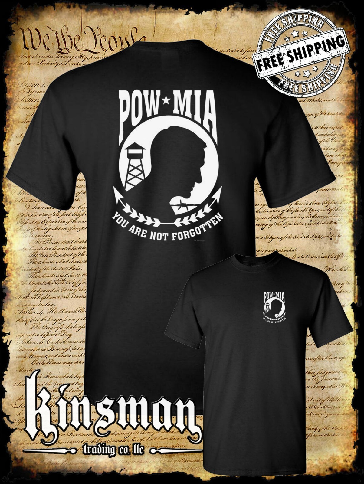POW – MIA 2-Sided T-Shirt / USA Veteran Marine Army Navy Military