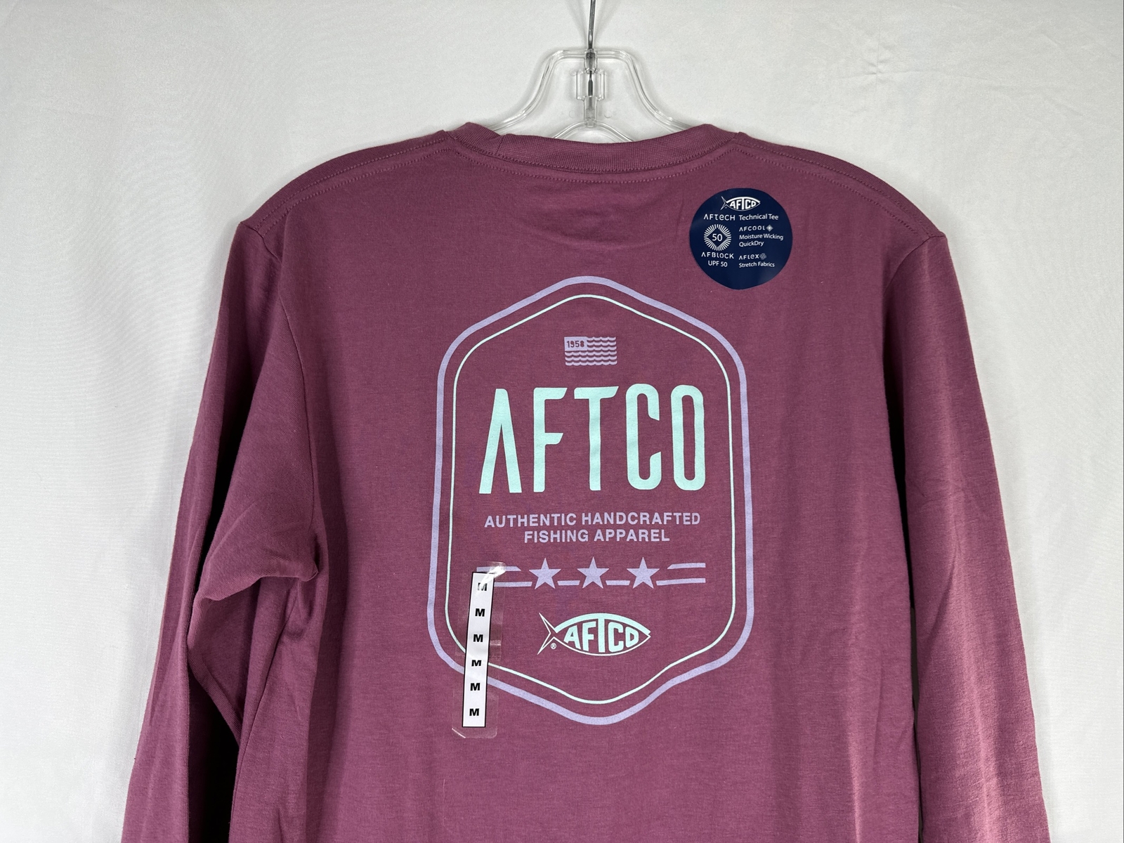 AFTCO Technical Tee Mens Size M Red Long Sleeve Graphic UPF 50 New gallery