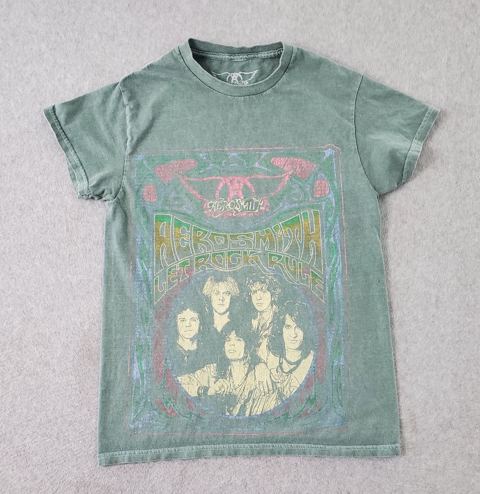 Aerosmith Shirt Mens XS Green Let Rock Rule Psychedelic Graphic Band Concert Tee gallery