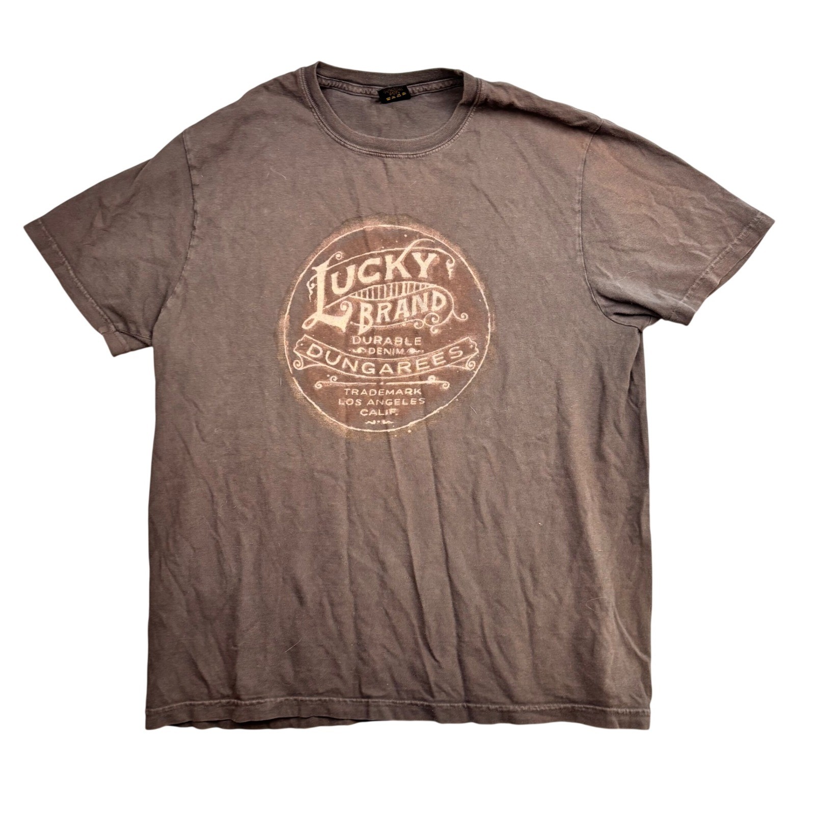 Lucky Brand Mens Classic Fit Graphic T-Shirt Brown Cotton Made in USA Large 0607