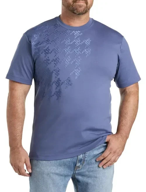NWT HUGO BOSS Tessin 24 Satin Houndstooth Stitch Graphic T-Shirt Blue BIG & TALL gallery