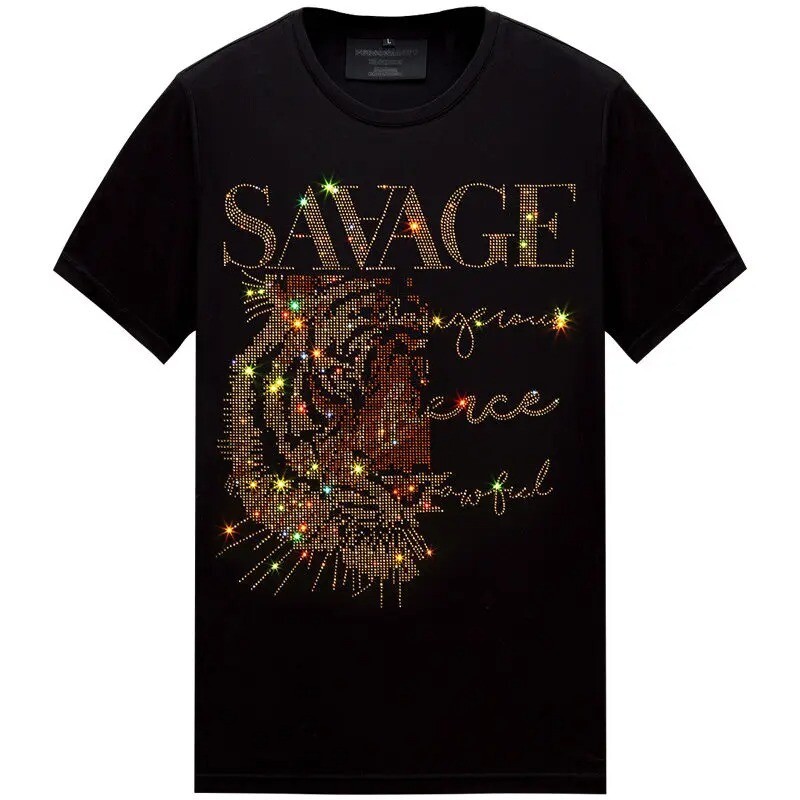 New Fashion Tiger Head Trend Rhinestones Summer Short Sleeve Luxury Men T-Shirt gallery