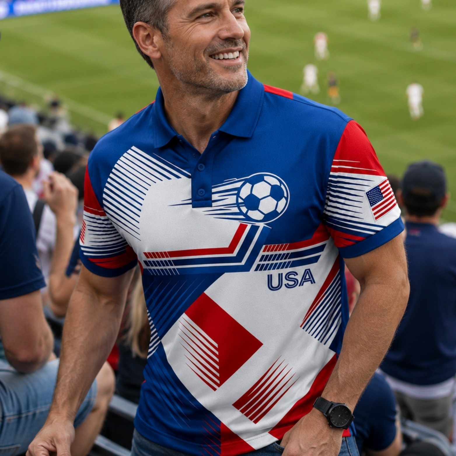USA Soccer Polo Shirt Mens Patriotic American Flag Soccer Fan July 4th (S-5XL) gallery