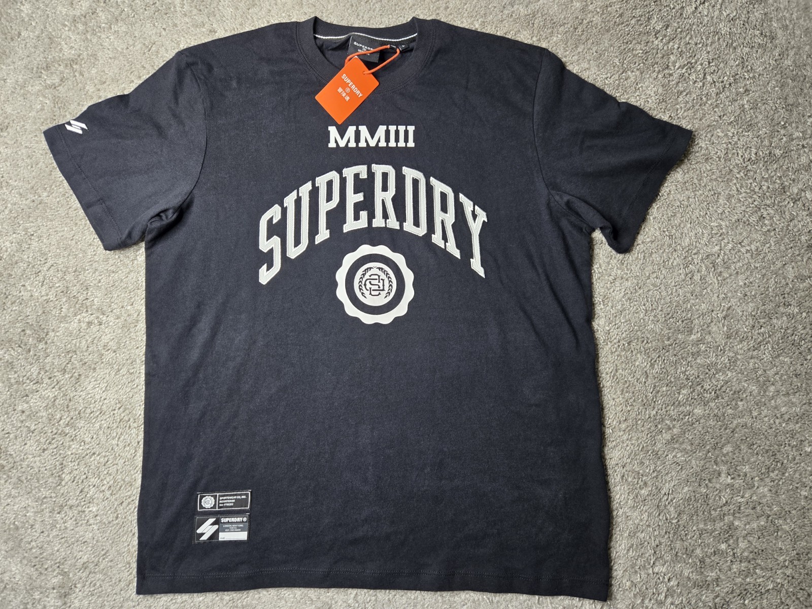 SUPERDRY T Shirt Size Large Color Black Varsity Style Logo Embroidered NWT! gallery